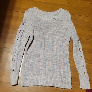 Women's Light Blue Sweater with Cut-Out Sleeves